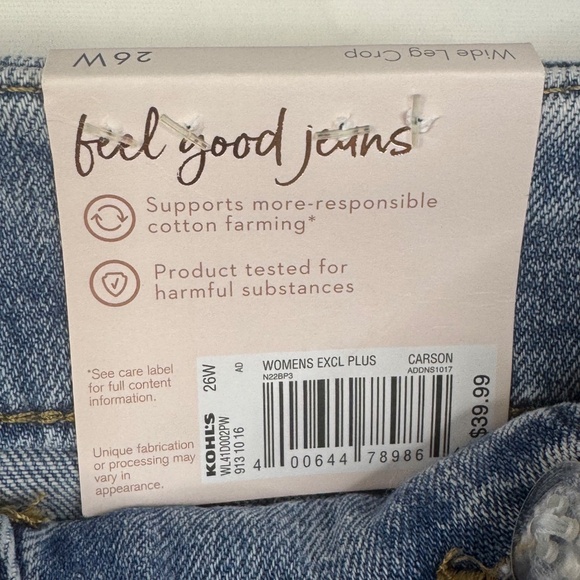 LC Lauren Conrad Womens Super High Rise Wide Leg Crop Denim Jeans Plus 26W NEW - Picture 9 of 15